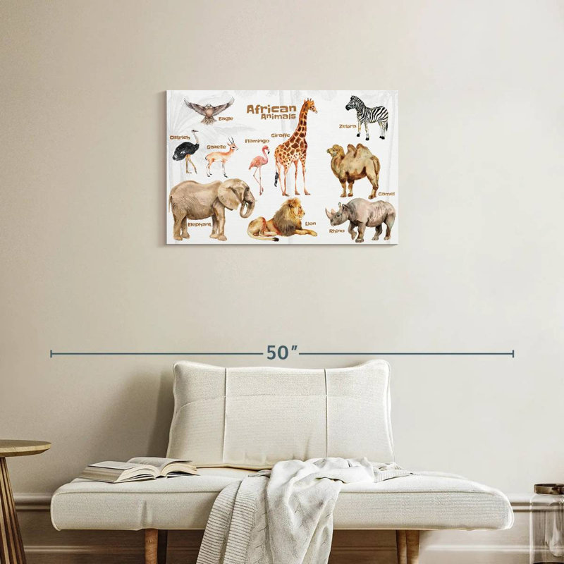Tableau des animaux d'Afrique Brampt, H 20 po x l 30 po