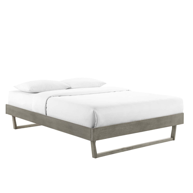 Billie Wood Platform Bed Frame, Gray, Queen