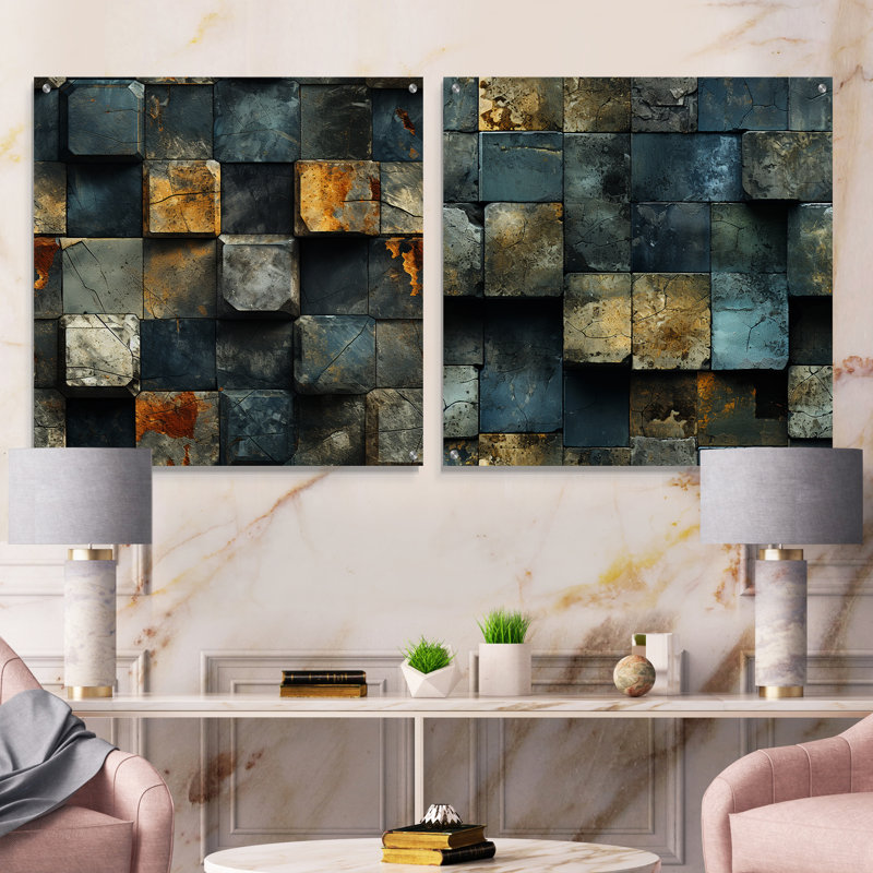 Coryden - Ensemble de 2 abstraites murales en acrylique, H 16 po x l 33 po