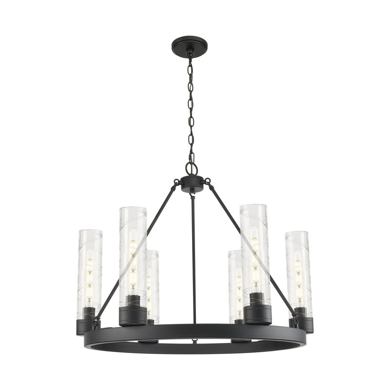 Lustre 6 lumières avec abat-jour Scherer, Noir mat, Tourbillon déco