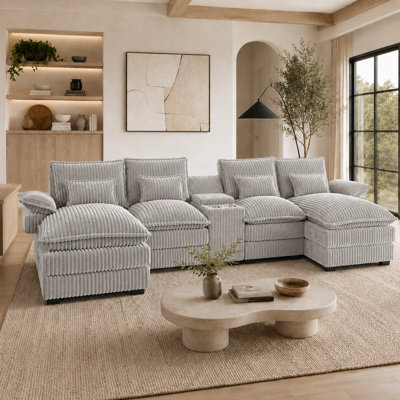 Canapé modulaire en velours côtelé 125 po avec console de rangement