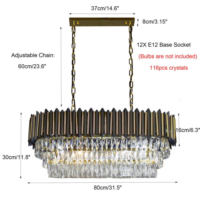 Lustre en cristal 12 lumières Selika, Or