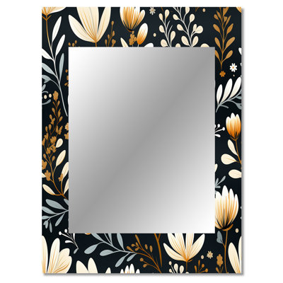Retro Beige And Black Floral Fantasy - Floral Mirror Wall Decor