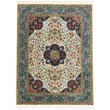 Cream Traditional 5X7 Indo Kerman Oriental Area Rug