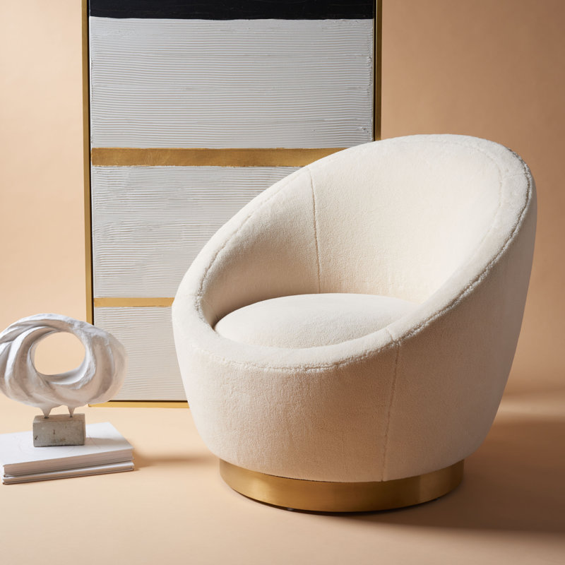 Fauteuil demi-tonneau pivotant de 32 cm Teston, Ivoire, Or