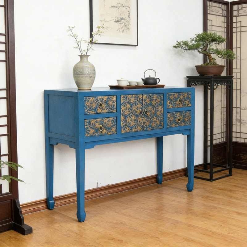Console en bois massif 39,4 po Bradon, Bleu très foncé