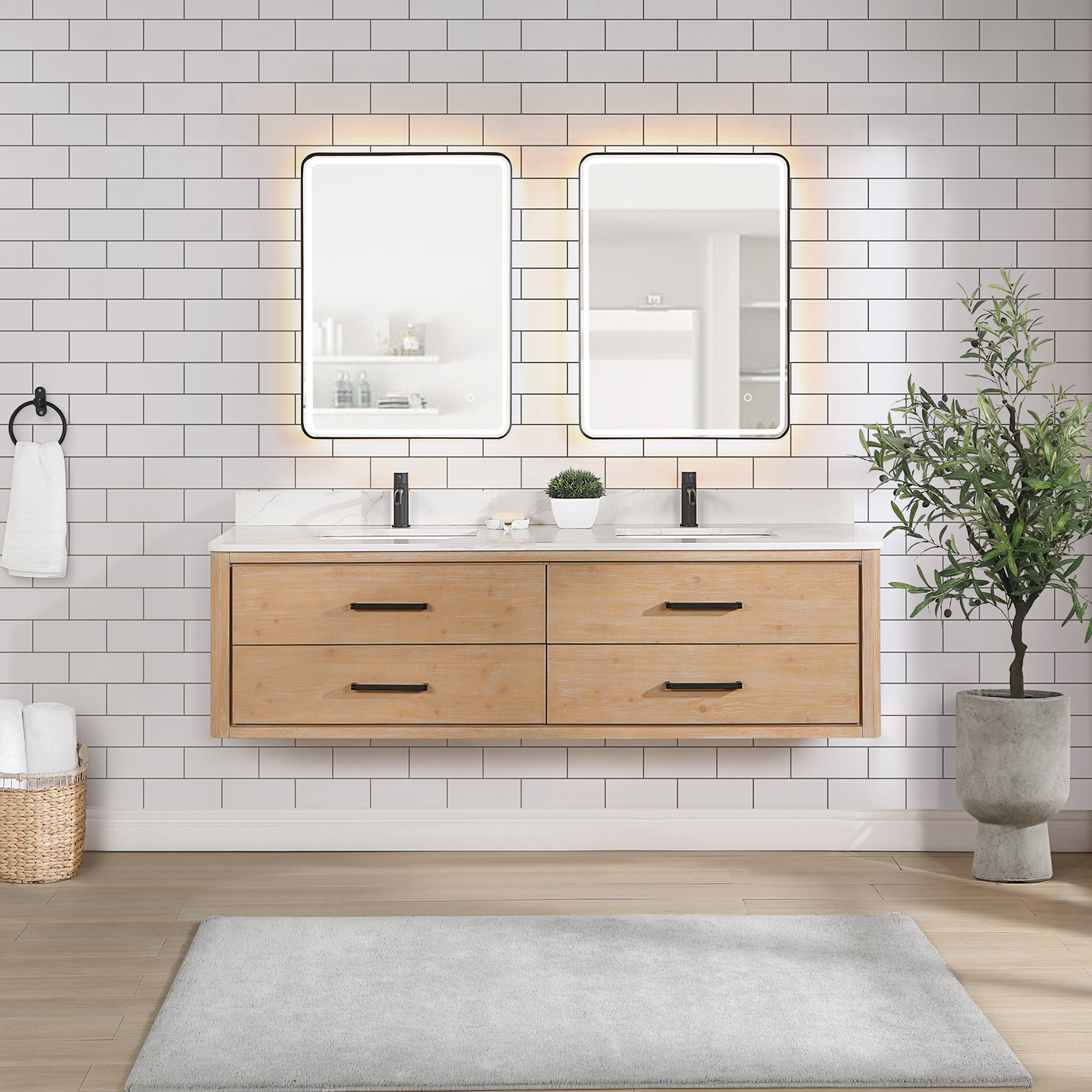Cristo 72'' Double Bathroom Vanity, Fir Wood Brown