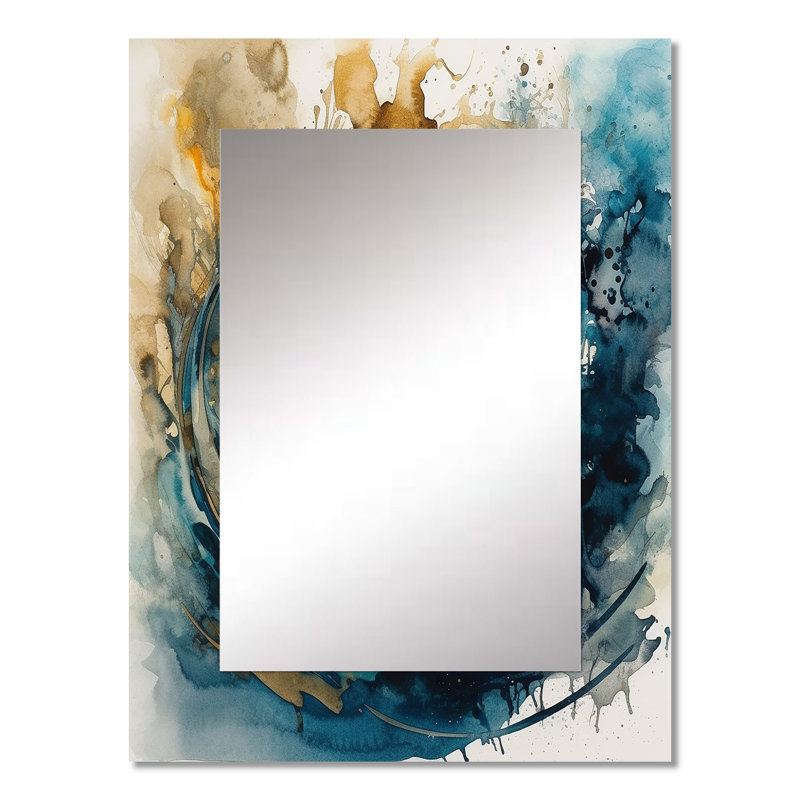 Blue Captivating Liquid Ink IV - Marble Wall Mirror, Modern Decorative Mirror, Printed Metal Art, 32" x 24"