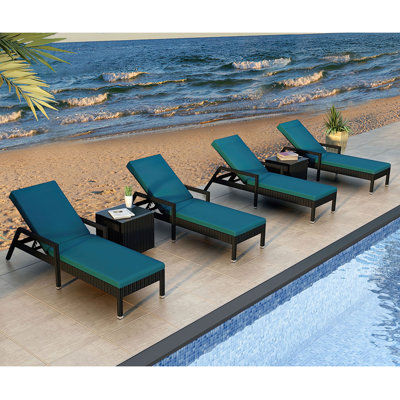 Suffern Outdoor Wicker Chaise Lounge Set with Table , Cushion Included