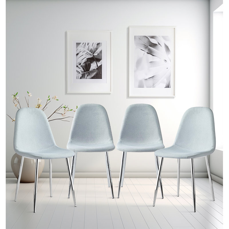 Mose 45cm H Fabric Upholstered Metal Upholstered Back Side Chair in Grey, 4, Silver