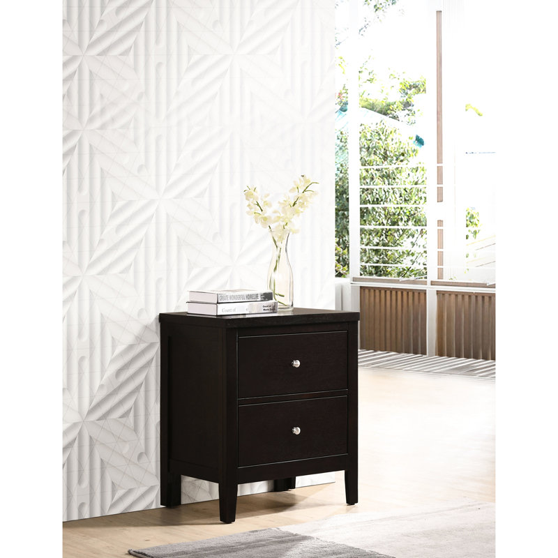 Table de chevet 2 tiroirs Cappuccino avec finition chaude et bois massif, rangement double pour la chambre à coucher, 26,17 po de hauteur, 21,92 de largeur, 15,18 de profondeur de rangement