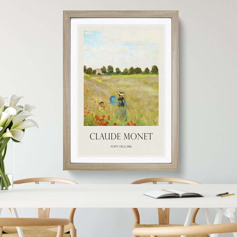 Poppy Field Vol.2 Print by Claude Monet - Picture Frame Painting, Oak Framed, 48cm H x 36cm W x 2cm D