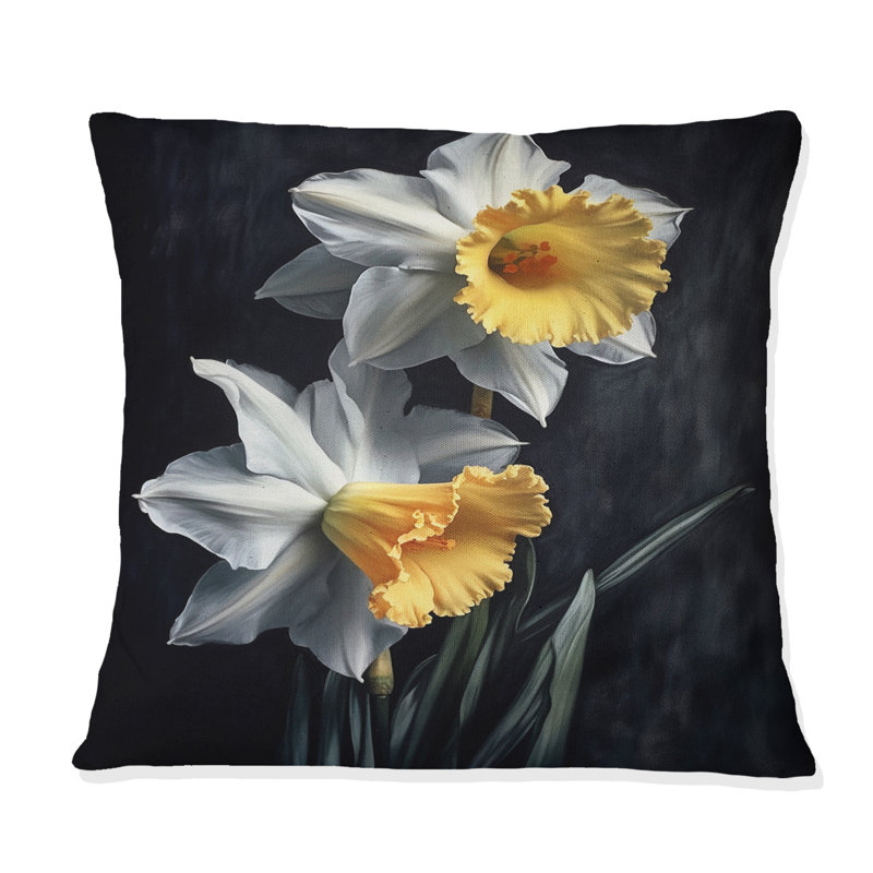 Coussin jaune et gris avec imprimé jonquilles Natures Impression II