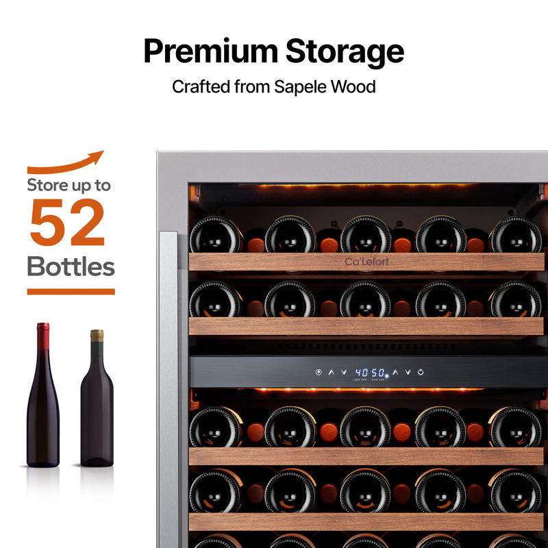 24“ 52 Bottle Dual Zone Wine Refrigerator Built-in/Freestanding Wine Cooler