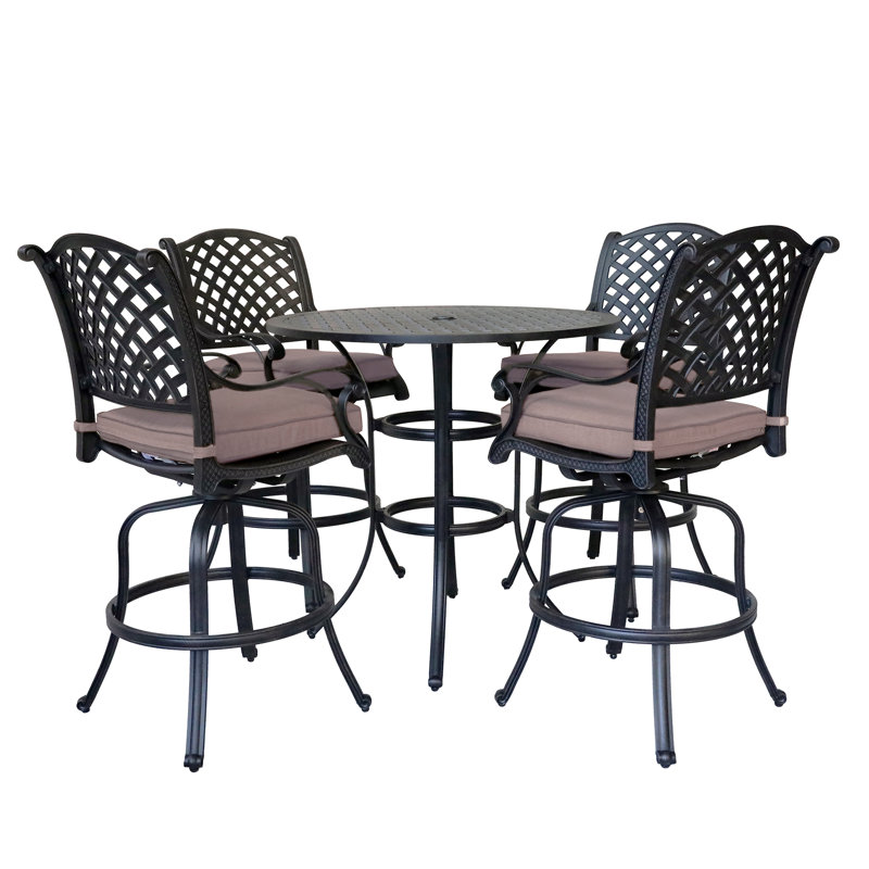 Ensemble de comptoir rembourré 5 pièces, table de comptoir ronde 42 po, Marron clair