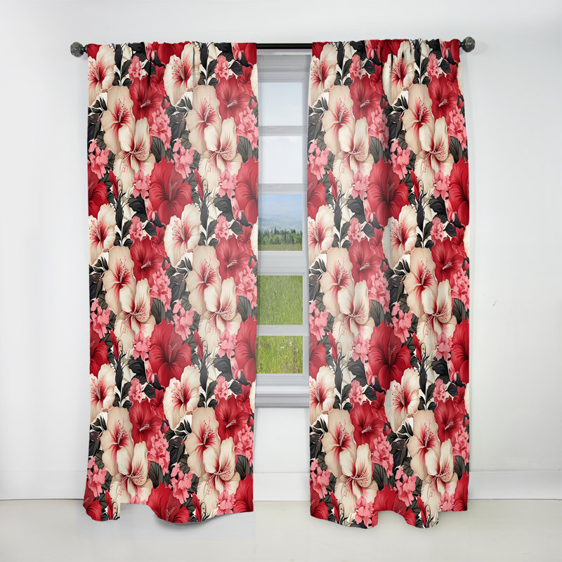 Hibiscus Romance - motif tropical III - Rideau floral - Rideau floral obscurcissant - 1 panneau, L 52 po x L 108 po
