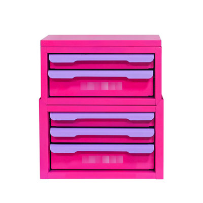 Boîte de rangement à cinq tiroirs de type mauve et rose rouge pour les cosmétiques, le rangement des aliments pour brosse à cheveux, le matériau, facile à nettoyer, la conception empilable, les accessoires de bureau en acier laminé à froid, l'entretien,