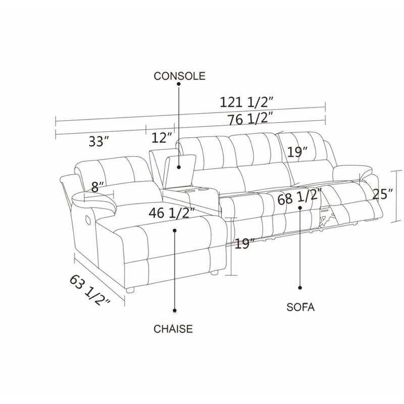 Canapé modulaire inclinable en cuir 3 pièces Iniya 