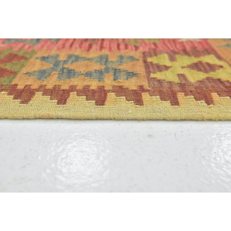 Tapis de zone en laine brun/rouge/crème 3 pi 2 po x 3 pi en laine noué la à la main one-of-kind Lorain