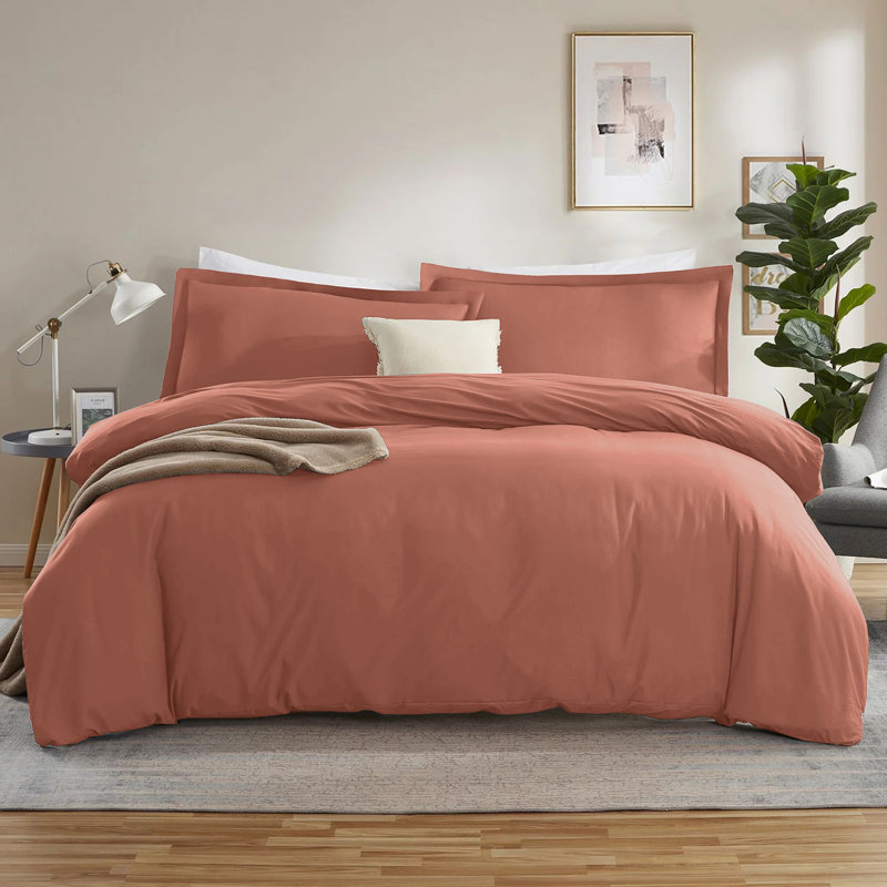 300TC Microfiber Duvet Cover Set – Reversible Luxury 3-Piece, Super King Duvet Cover + 2 Standard Pillowcases, Peach