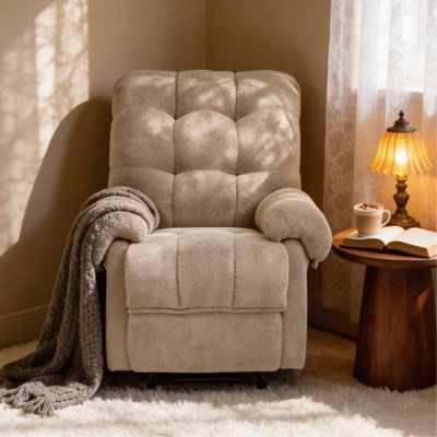 Fauteuil inclinable, fauteuil rembourré, fauteuil inclinable manuel, siège de salon, fauteuil de lecture, repose-pieds rembourré, siège de cinéma maison, fauteuil de détente ergonomique, fauteuil inclinable en tissu doux, mobilier.