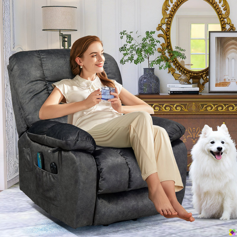 Karelin 33.5"W Velvet Heater Massage Lift Chair Power Recliner, Dark Gray