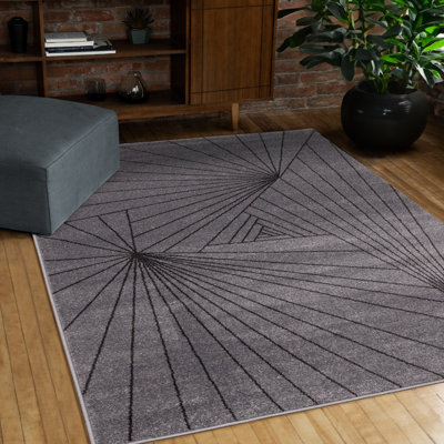 Maya Grey Black Intersecting Lines Area Rug