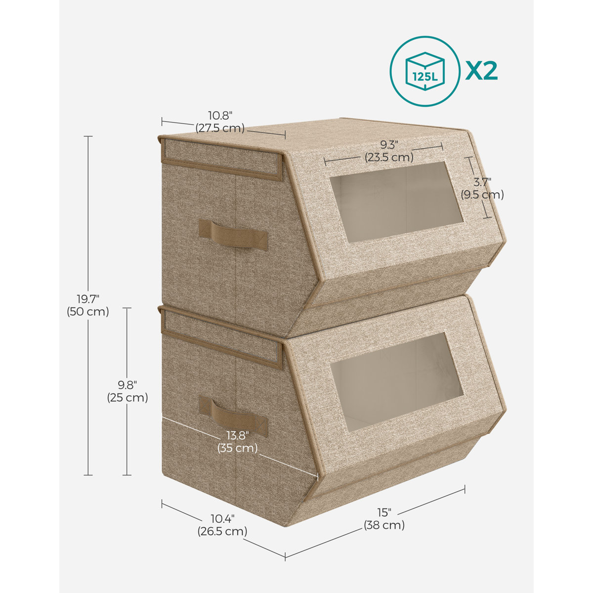 Stackable Storage Bins Set Of 2, Storage Boxes With Lids And Windows, Non-Woven Fabric Closet Organizers With Magnetic Closures, Side Handles (Set of 2)