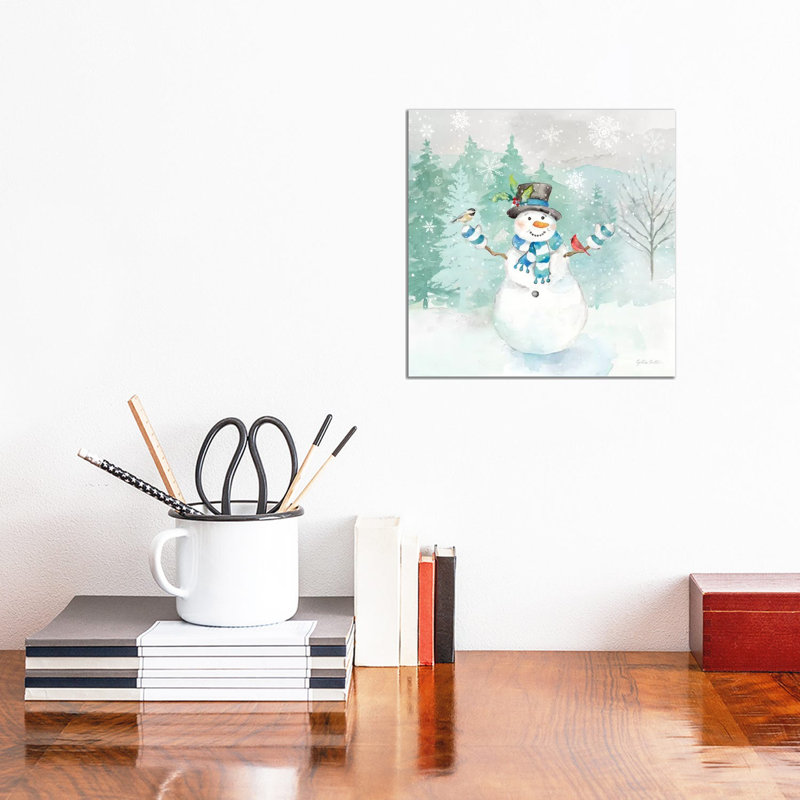 Let It Snow Blue Snowman I by Cynthia Coulter - Wrapped Canvas Painting