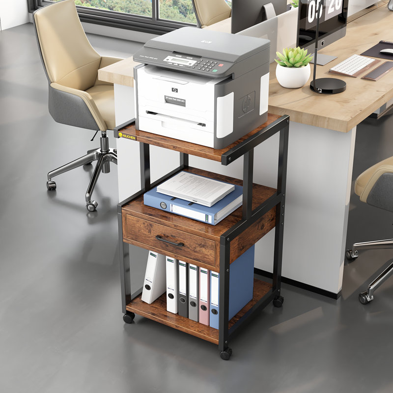 Multifunctional 3-Tier Kitchen Storage Rack with 1 Drawer and Lockable Wheels,31.5" Height Rolling Cart, Brown