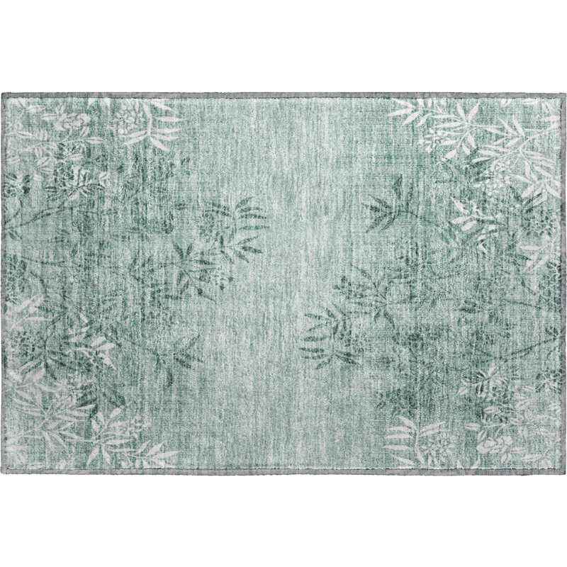Premium Machine Washable Prisco Sage Rug, Rectangle 1'8" x 2'6"