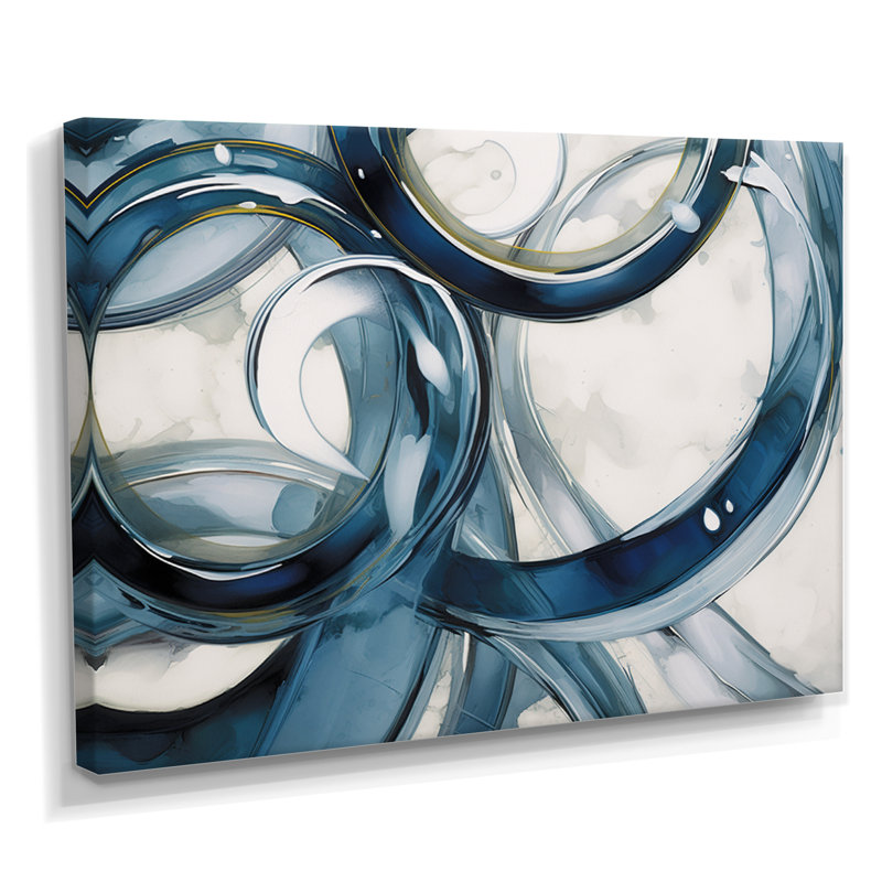 Tourbillon bleu - art abstrait spirale moderne, Toile tendue, H 34 po x l 44 po x P 1,5 po