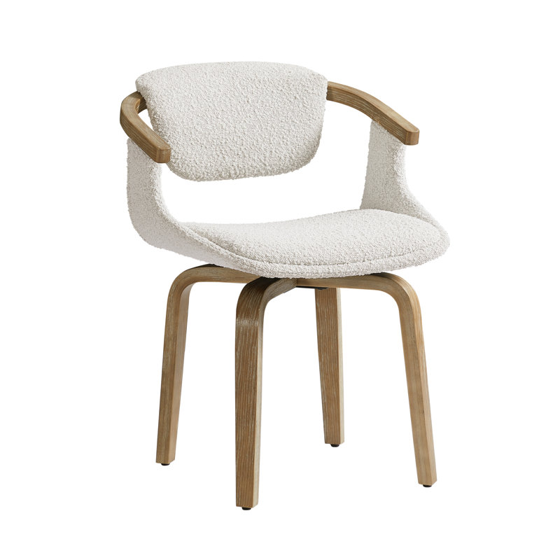Diland Upholstered  Swivel Home Office Task Desk Chair, Brown, White Boucle