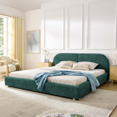 Structure de lit rembourrée de style minimaliste moderne avec tête de lit haute incurvée, tissu en fil de cercle de qualité supérieure et support de pieds robuste, matelas non inclus