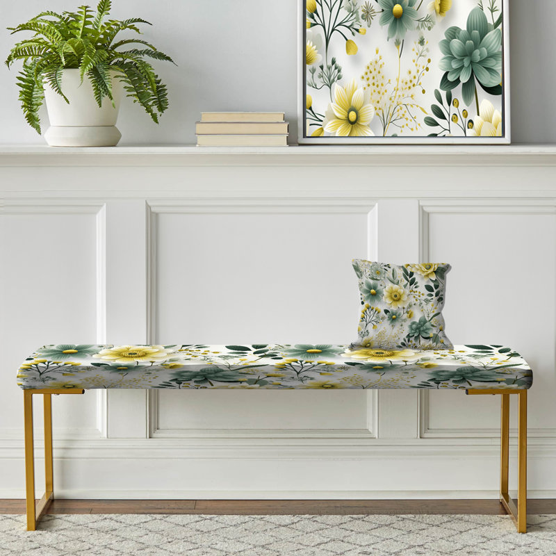 Motif floral vert bohème chic - Banc rembourré floral doré