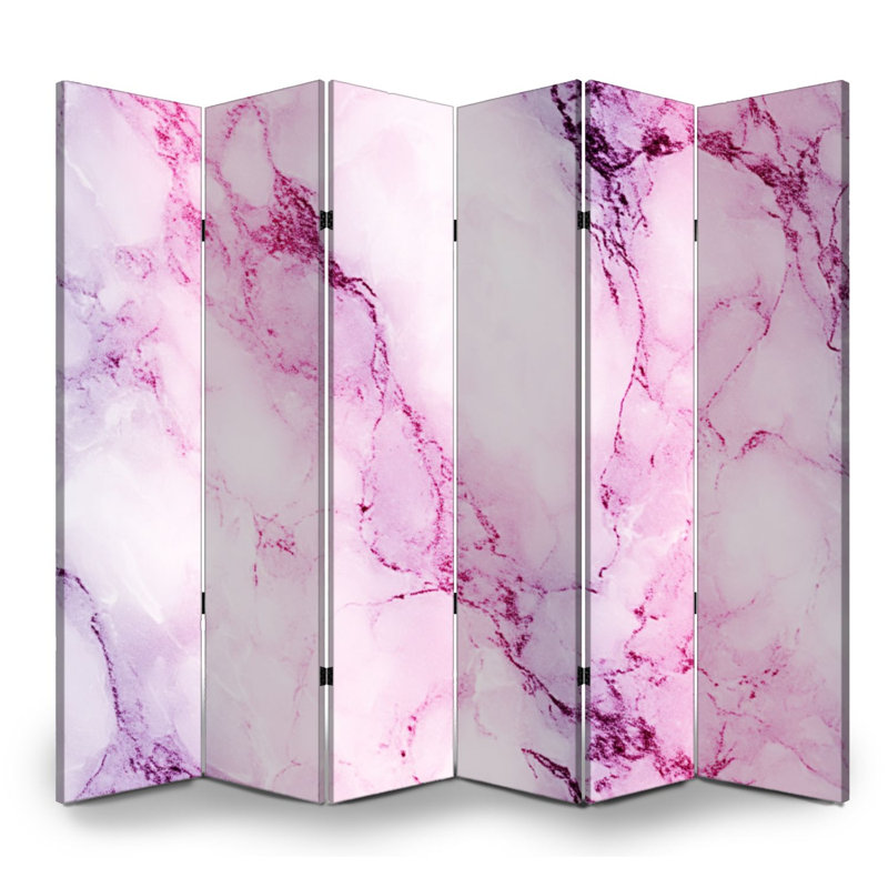 Paravent pliant à 6 panneaux, séparateur de pièce en toile à veinures abstraites de marbre rose royal et blanc magenta, cloison de protection autoportante pour plus d'intimité