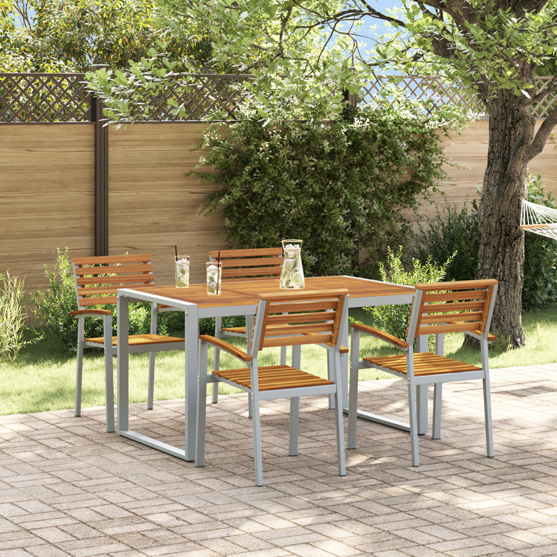 4 - Person Wood Patio Dining Set with Rectangular Table, 75cm H x 140cm W x 80cm D