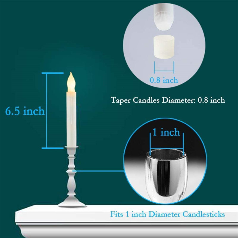 Unscented Flameless Taper Candle, Warm Yellow Light
