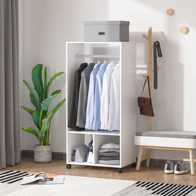 Dezhaun Open Wardrobe on Wheels, 2 Storage Shelves