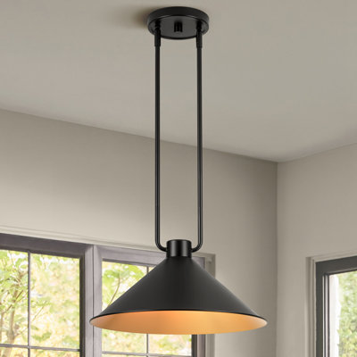 Sparkia 1-Light Single Bell Cone Pendant Light with  Black Metal Shade