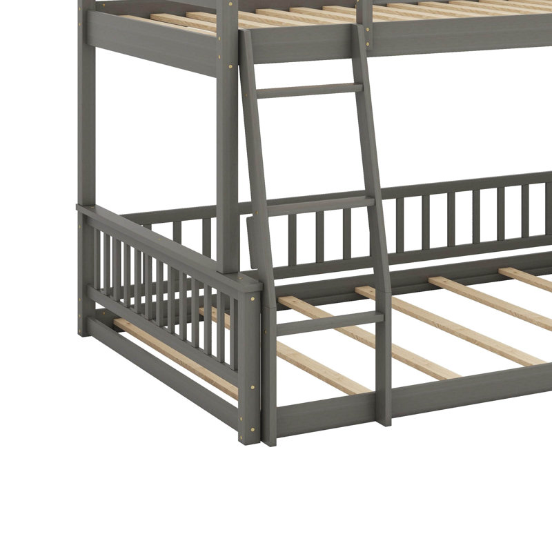 Full XL Over Queen Bunk Bed With Guardrails And Ladder, Gray