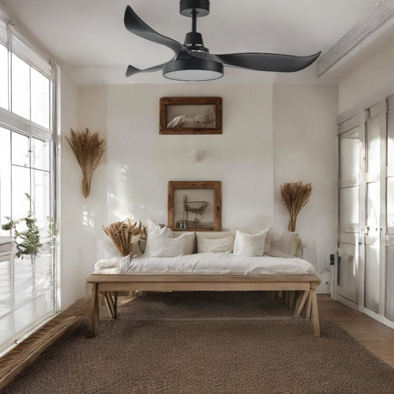 Ventilateur de plafond encastré moderne 52 "avec lumières DEL et télécommande Chaely, Noir