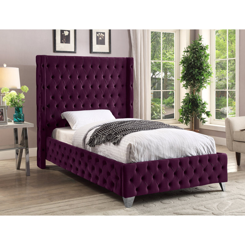 Dymonique Velvet Bed, Purple Velvet, Queen
