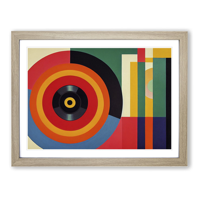 Abstract Vinyl Record Vol.1 - Single Picture Frame Print, 46cm H x 64cm W x 2cm D, Oak