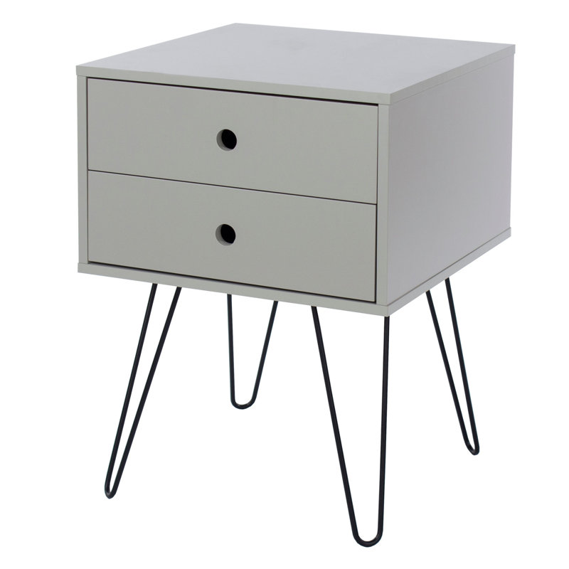 Kiefer Premium 2 Drawer Bedside Table - Stylish Two-Tone Nightstand, End Table, Grey
