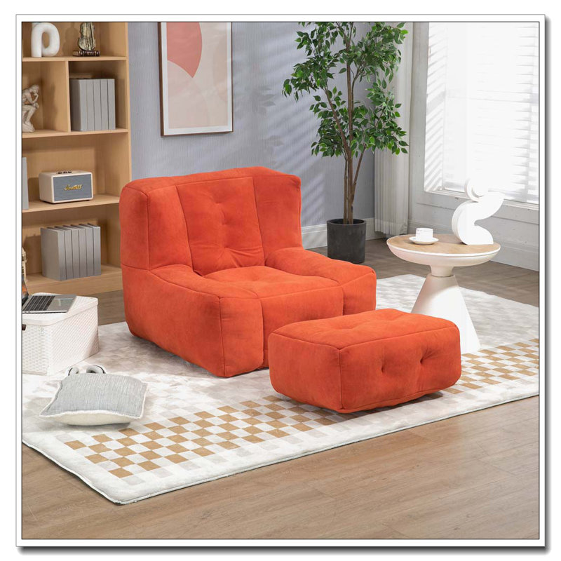 Fauteuil à billes rembourré avec repose-pieds, Rouge