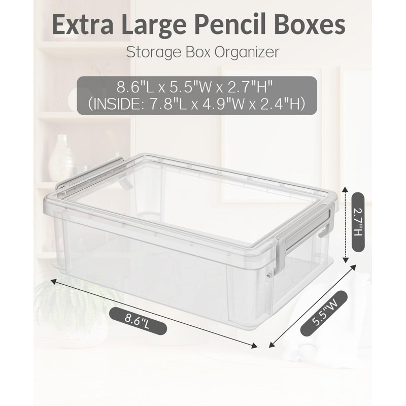 6 Pack Extra Large Plastic Pencil Box, Clear Marker Storage Box, Plastic Container With Lid, Stackable Storage Box