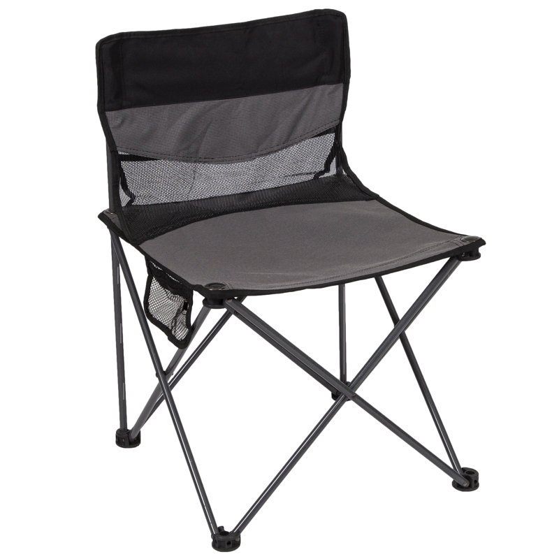 Black and Gray Polyester Folding Camping Chair with Mesh Backrest