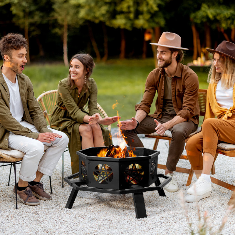 Black Metal Outdoor Fire Pit, 18.11" H x 39.76" W x 39.76" D