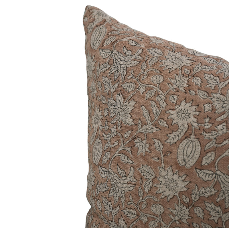 Linen Square Pillow Cover, 22"H x 22"W, Pink Floral 1